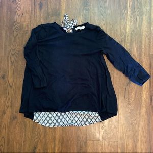 LOFT Navy Mixed Media Top | Size Medium